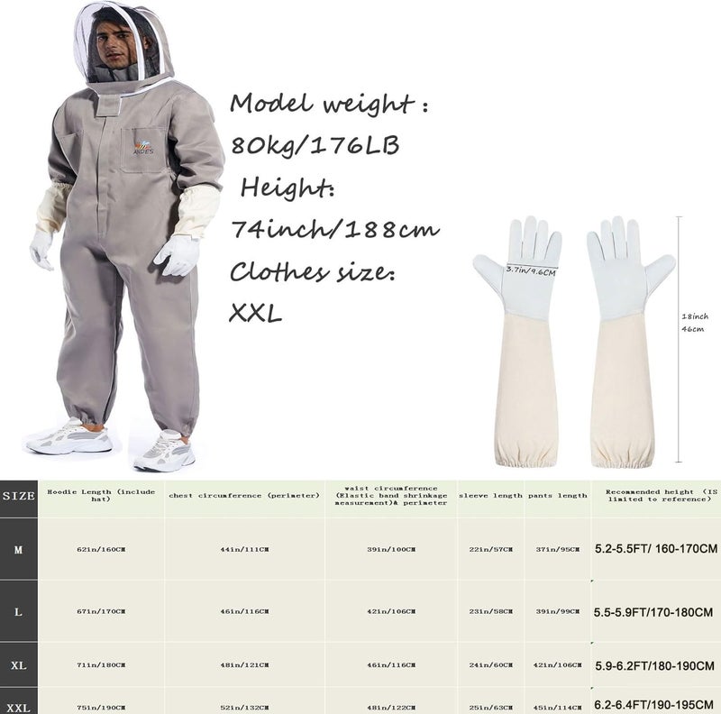 ANDES Beekeeper Suit for Men & Women - Universal Beekeeping Supplies | Bee Suits Attire with Ventilation Veil &Sheepskin Gloves XX-Large - Image 2